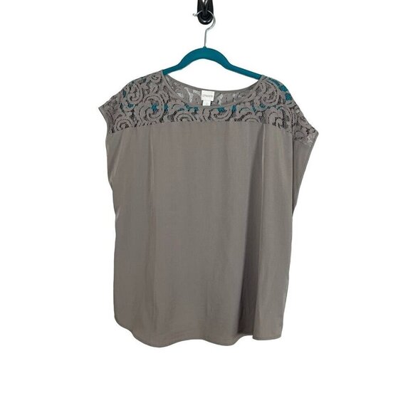 Chicos Floral Lace Top XL Taupe Neutral Minimalist Workwear Boho Western Retro - Picture 1 of 11